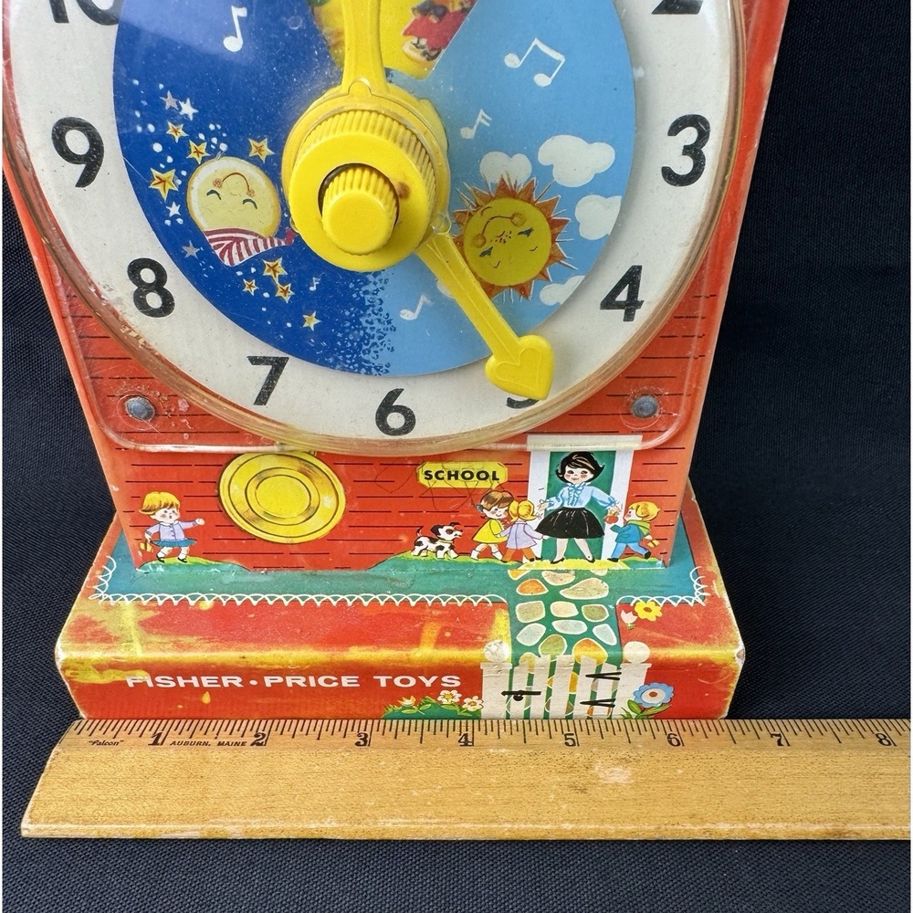 Vintage 1960s Fisher Price Music Box Teaching Clock Model #998 Works - Picture 5 of 12